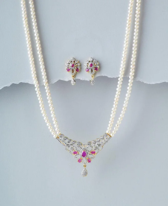 Celestial sign necklaces-Floral Real Pearl Necklace Set