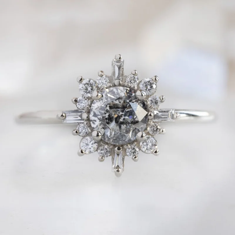 Moon theme engagement rings-The Compass Ring | 1.10ct Round Salt and Pepper Diamond in 14K White Gold