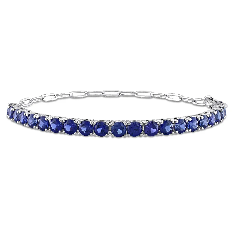 Glossy link bangles-Miadora 6 CT TGW Blue Cubic Zirconia Tennis Bracelet in Sterling Silver