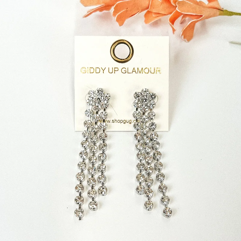 Solid bar earrings-Night of Sparkles Tassel Earrings with Clear Crystals in Silver Tone