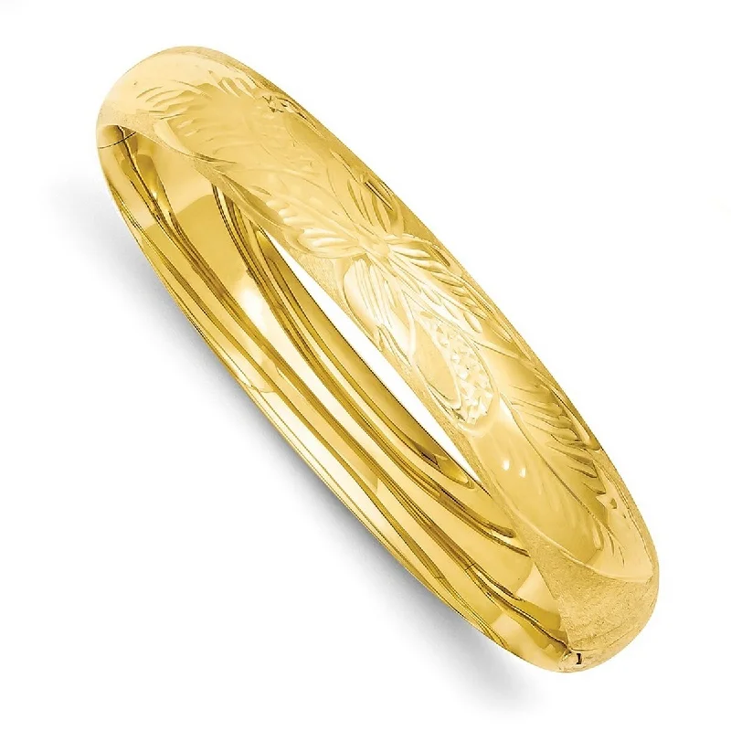 Solid gold bangles-Curata 14k Yellow Gold 10mm Florentine Engraved Hinged Stackable Bangle Bracelet