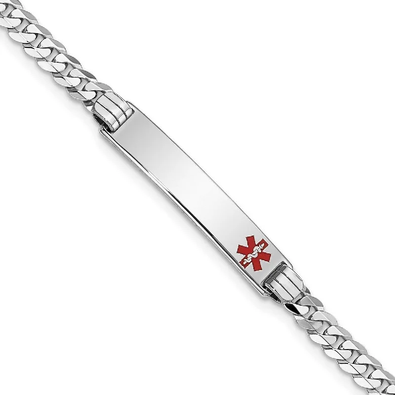 Glossy link bangles-Curata 14k White Gold 8" 6mm Engravable Medical Red Enamel Flat Curb Link ID Bracelet