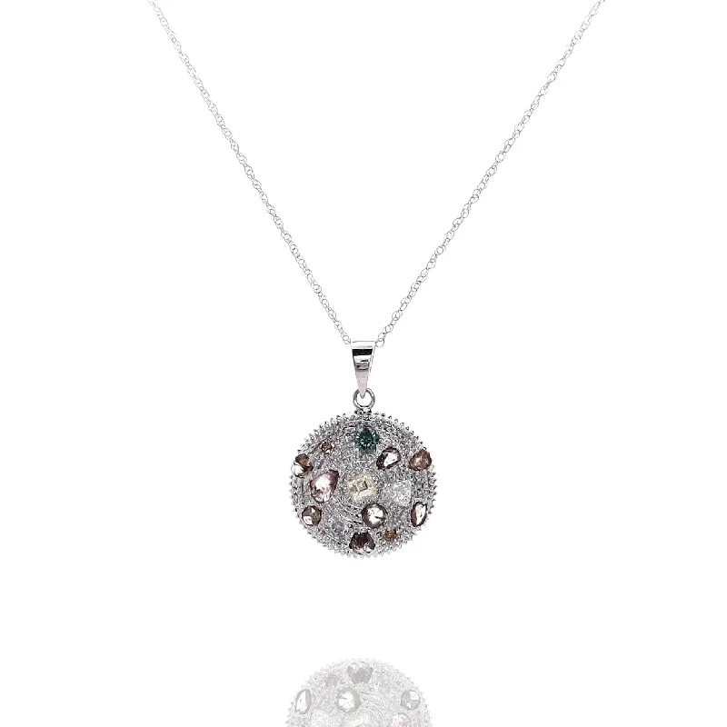 Multi-birthstone necklaces-Estate 14k White Gold Multi-Color and Multi-Shaped Diamond Pendant Necklace