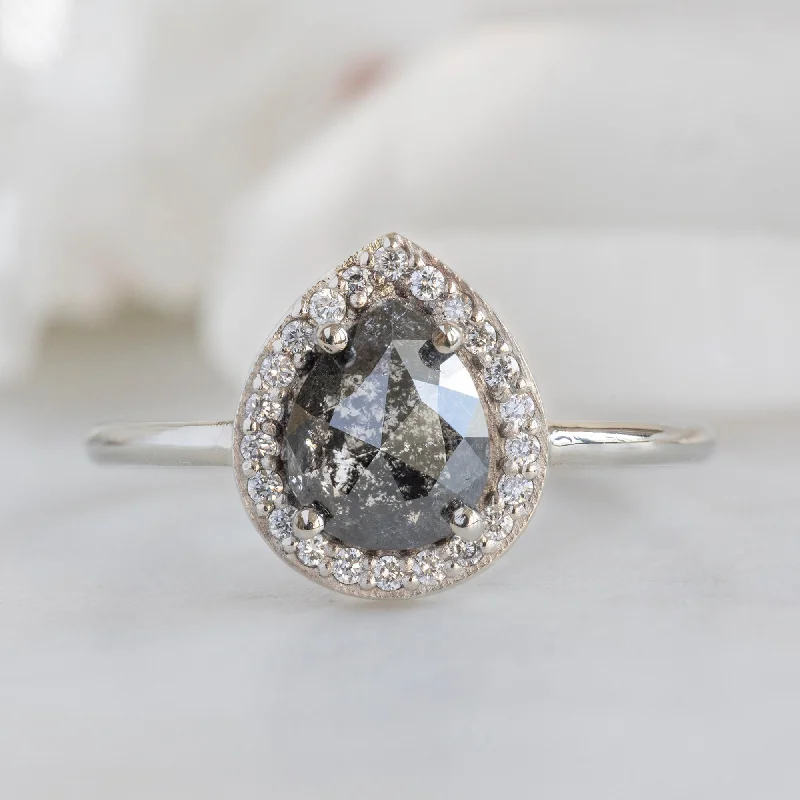 Vintage lock engagement rings-The Dahlia Ring | 1.61ct Pear Black Diamond in 14K White Gold