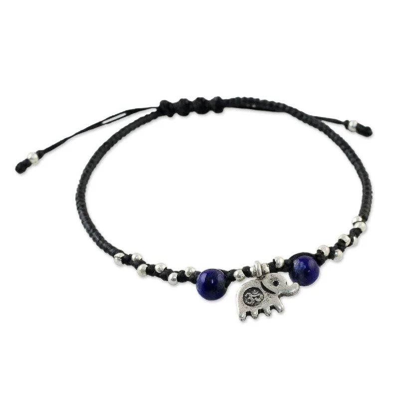 Hand-polished bangles-NOVICA Spiritual Elephant, Lapis lazuli beaded bracelet