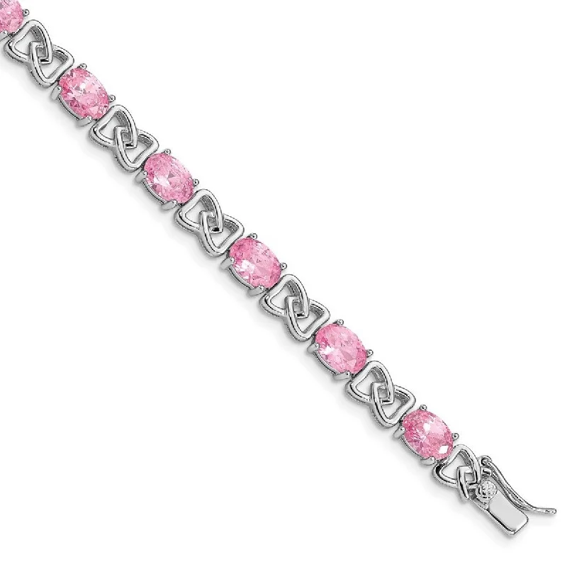 Polished word bangles-Curata 925 Sterling Silver Polished Safety bar Pink CZ Cubic Zirconia Simulated Diamond Bracelet 7 Inch Box Clasp