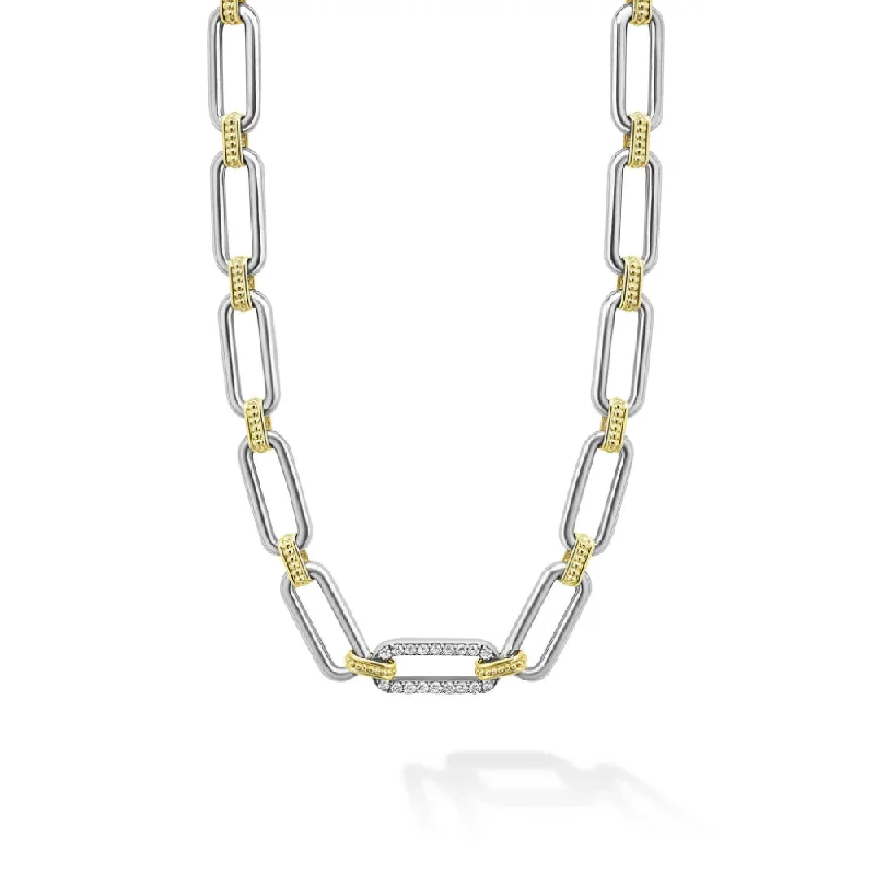 Vine braid necklaces-Lagos Signature Caviar Two-Tone Link Single Station Diamond Necklace