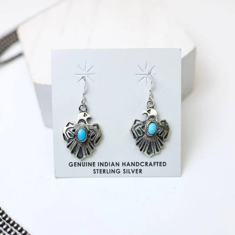 Soft clay earrings-Roberta Begay | Navajo Handmade Small Sterling Silver Thunderbird Earrings with Turquoise Stones