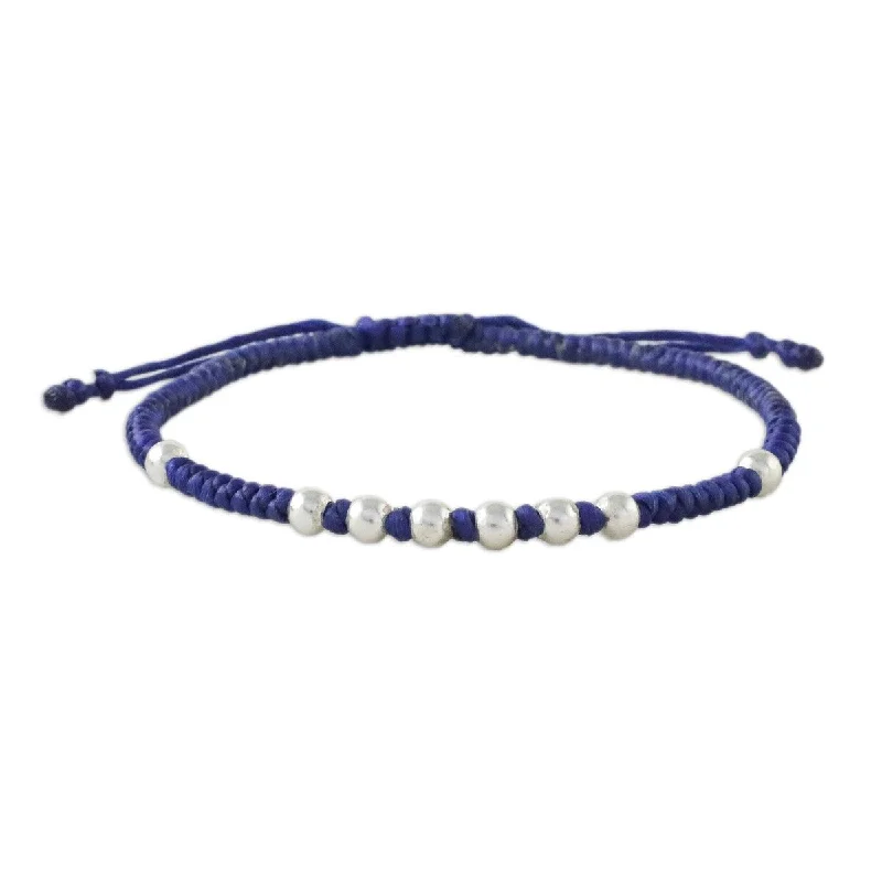 Cord edge bangles-NOVICA Hill Tribe Ultramarine, Silver beaded cord bracelet