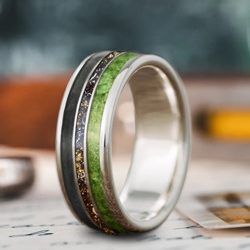 Snap band rings-Custom Design - 3-Inlay Narrow Center Ring Q6pFcEZvRGXROa9LHtTMkmXX