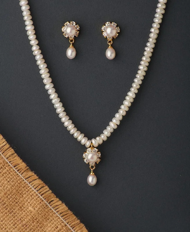 Tiered link necklaces-Floral Real Pearl Necklace Set