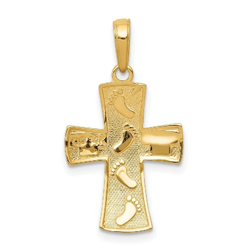 Brushed gold necklaces-Curata 10k Yellow Gold 18" Polished Cross With Rhodium Footprints Necklace (15mm x 25mm)