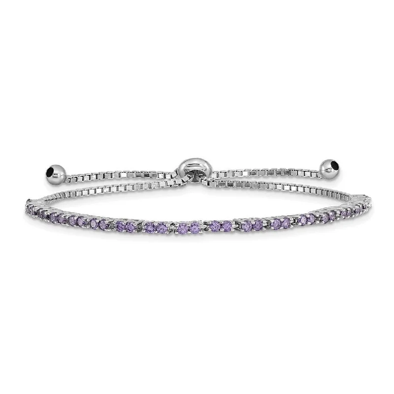 Full crescent bangles-Curata 925 Sterling Silver Rhodium Plated February Purple CZ Cubic Zirconia Simulated Diamond Adj Bracelet