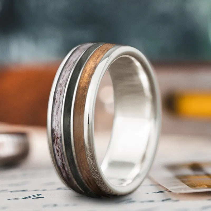 Linen cord rings-Custom Design - 3-Inlay Narrow Center Ring P_N86CrqkFPo0GxHHtZvdYpl