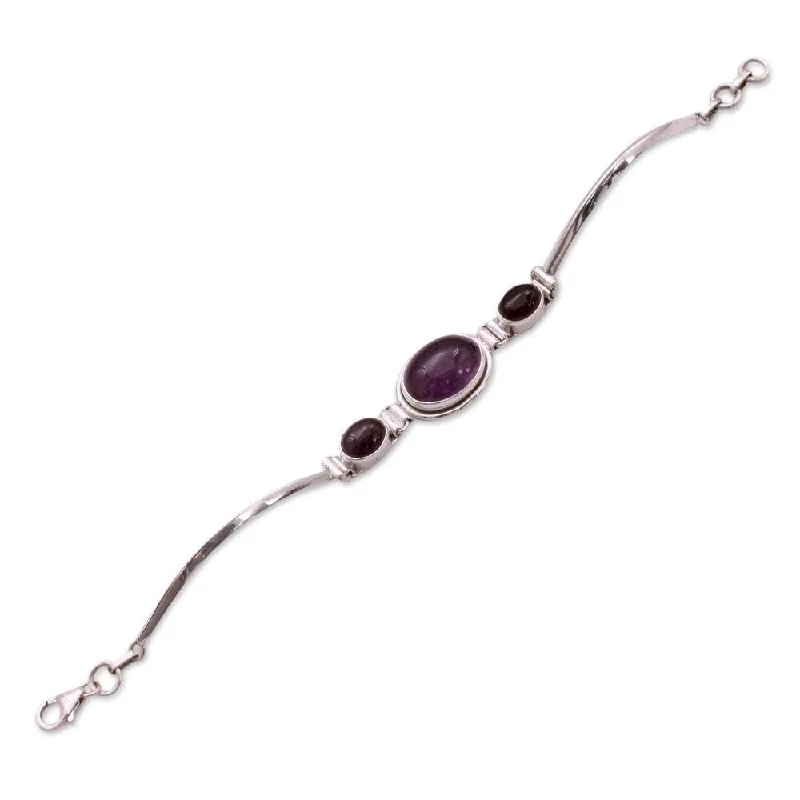 Tight clasp bangles-NOVICA Handmade Sterling Silver Delhi Crown Amethyst Bracelet (India)