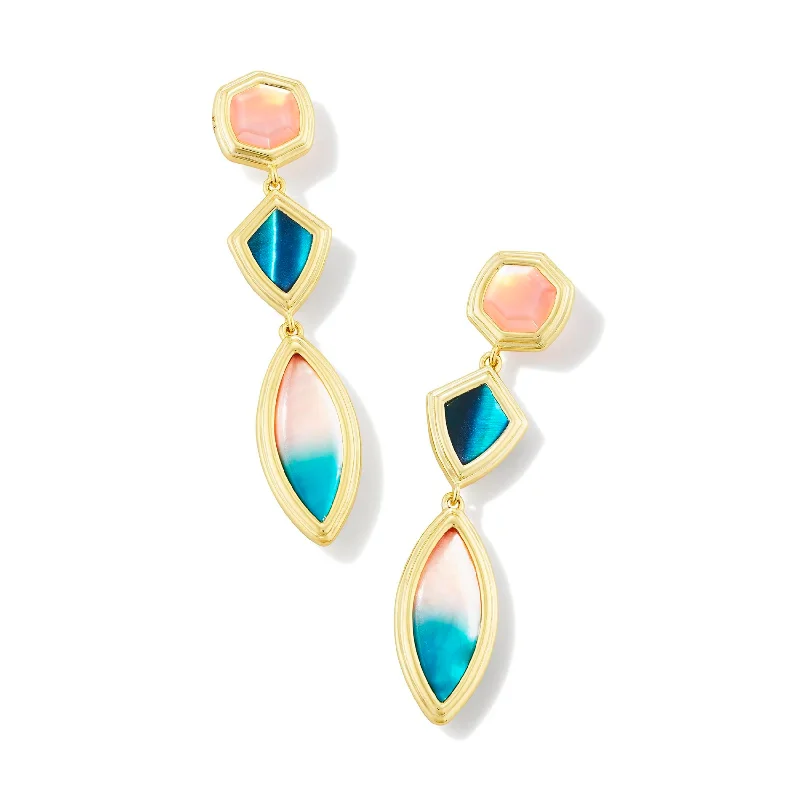 Wave dangle earrings-Kendra Scott | Monica Gold Linear Earrings in Teal Mix