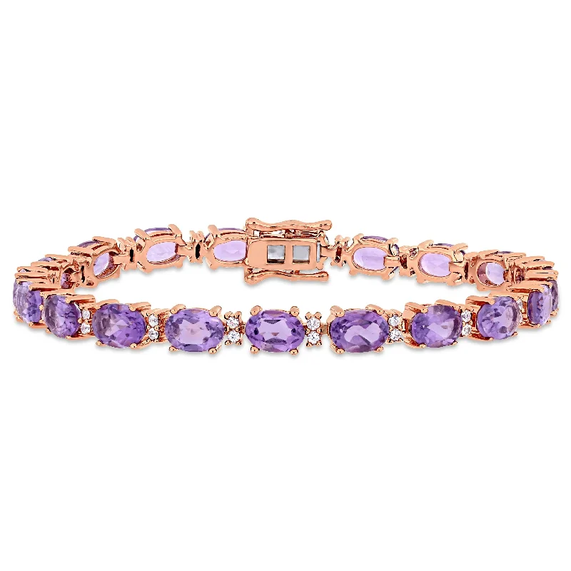 Cord edge bangles-14 1/10ct TGW Amethyst White Sapphire Tennis Bracelet in Rose Plated Sterling Silver by Miadora