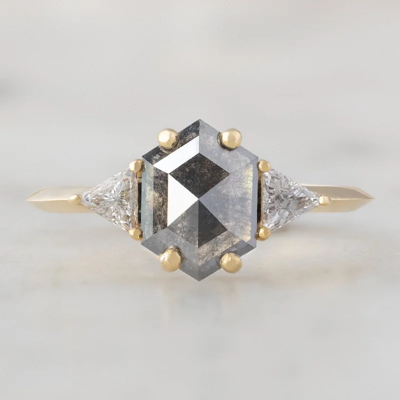 Cluster gem engagement rings-The Jade Ring | 0.91ct Hexagonal Grey Diamond in 14K Yellow Gold