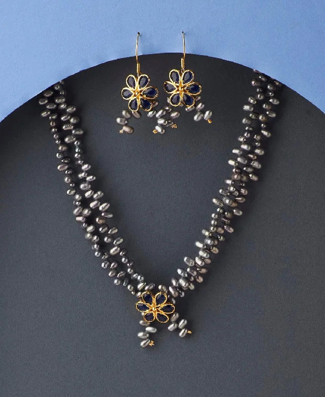 Tribal coin necklaces-Floral Real Pearl Necklace Set