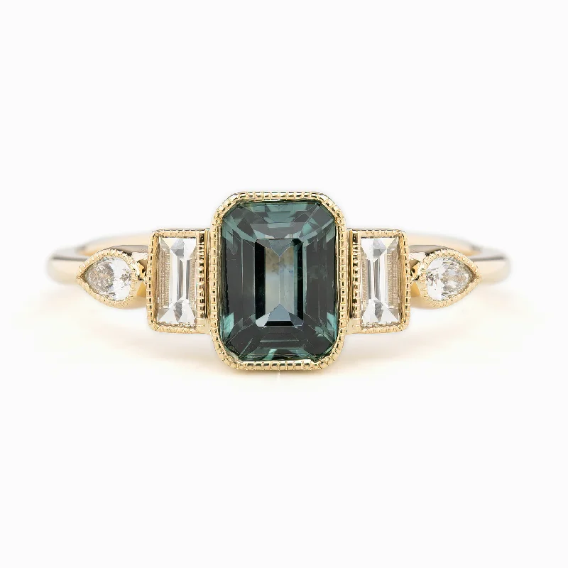 Tiny dot engagement rings-Edith Ring 1.25ct Teal Blue Montana Sapphire, 14K Yellow Gold (One of a kind)