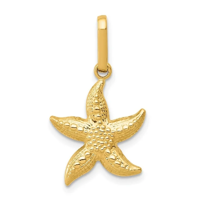 Fox charm necklaces-Curata 14k Yellow Gold 18" Textured Hollow StarFish Pendant Necklace