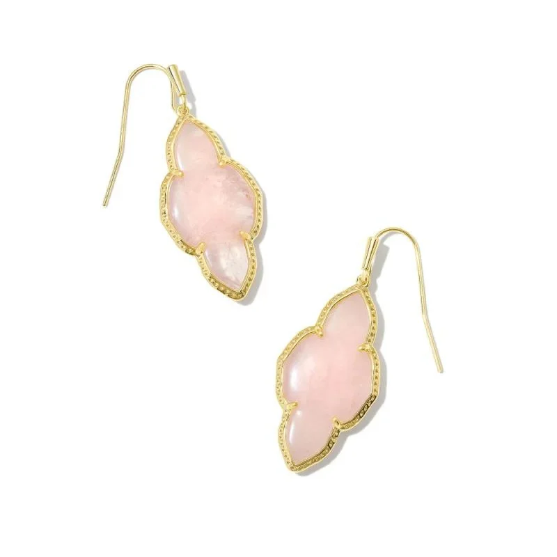 Rose motif earrings-Kendra Scott | Abbie Gold Drop Earrings in Rose Quartz