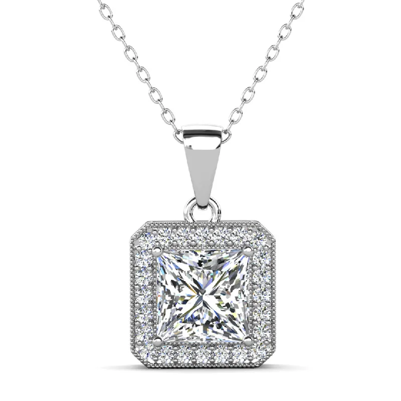 Sleek bar necklaces-Ivy 18k White Gold Plated Pendant Necklace with Simulated Diamond Crystal