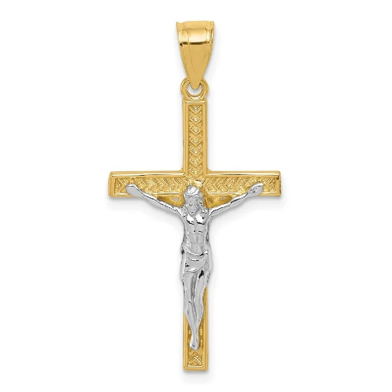 Solid chain necklaces-Curata 10k Yellow Gold and Rhodium 18" Textured Crucifix Pendant Necklace