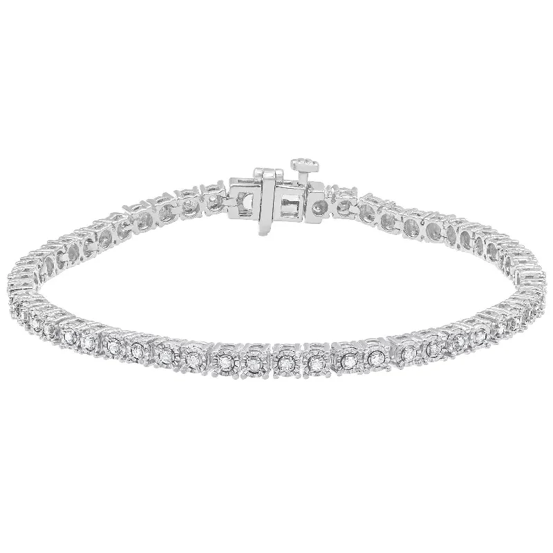 Shiny modern bangles-Sterling Silver Diamond Tennis Bracelet for Women, 1/2 Carat Total Weight