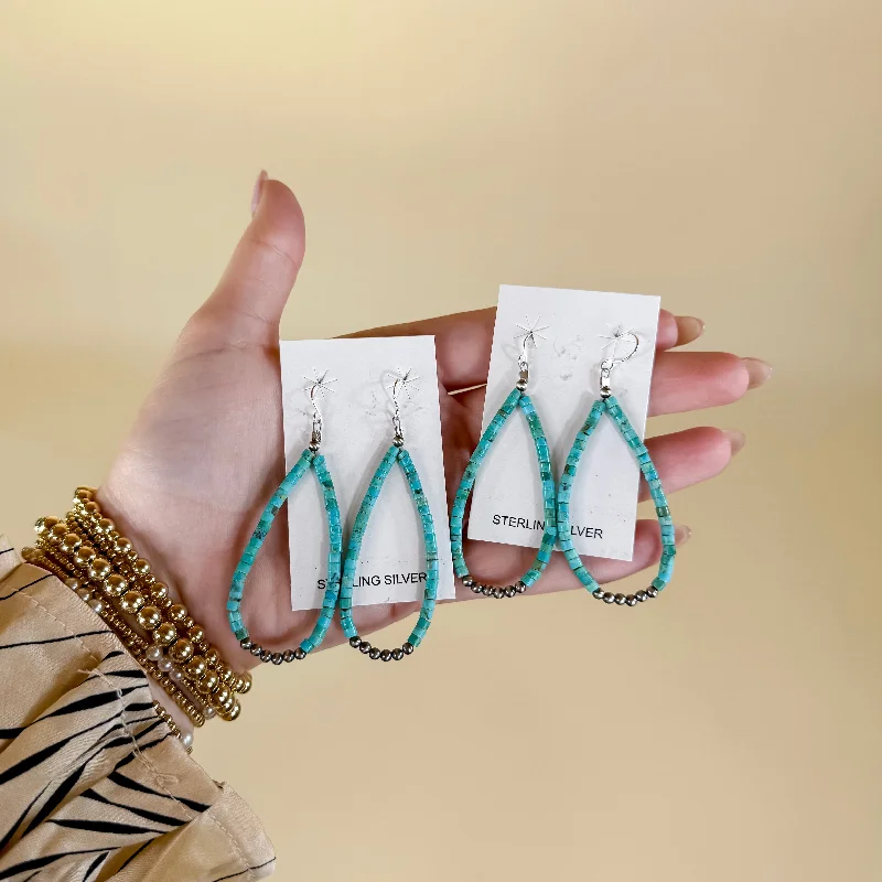 Spirit eye earrings-Corraine Smith | Navajo Handmade Turquoise Beaded Teardrop Earrings with Sterling Silver Navajo Pearls