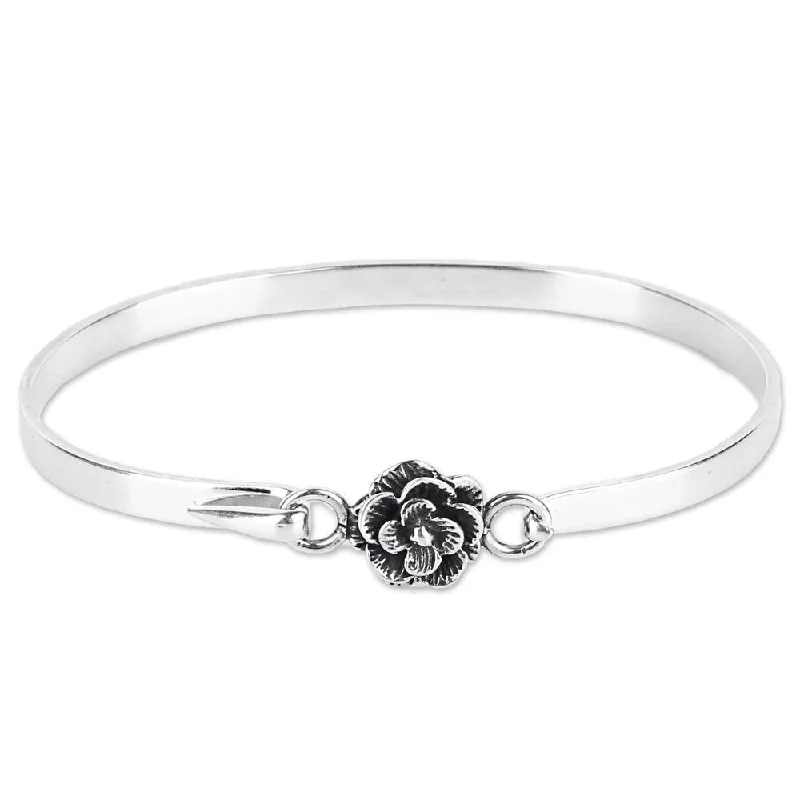 Full crescent bangles-NOVICA Handmade Sterling Silver 'Rose Beauty' Bracelet (India)