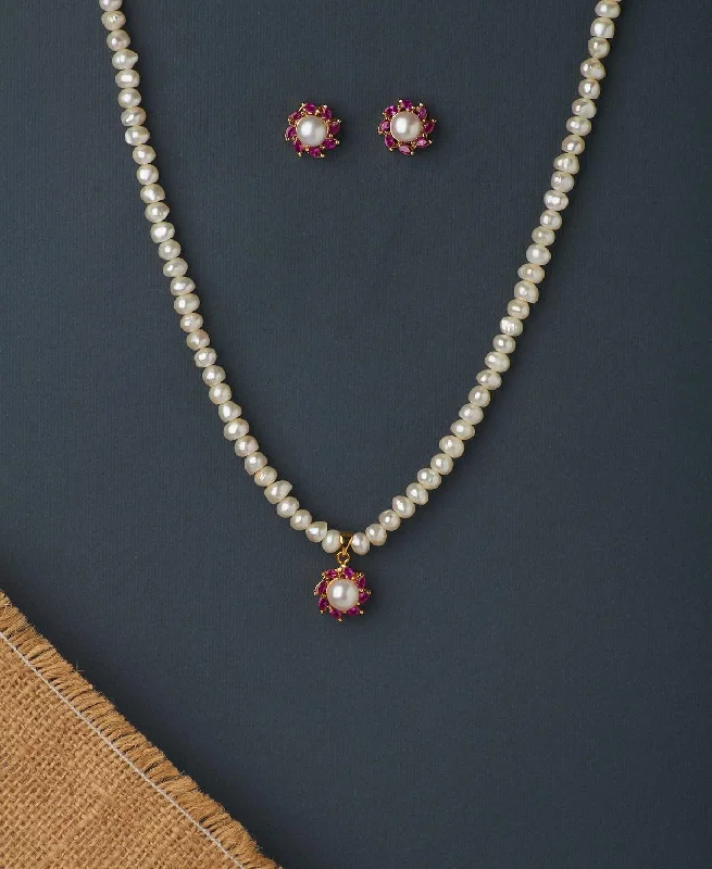 Vintage locket necklaces-Floral Real Pearl Necklace Set