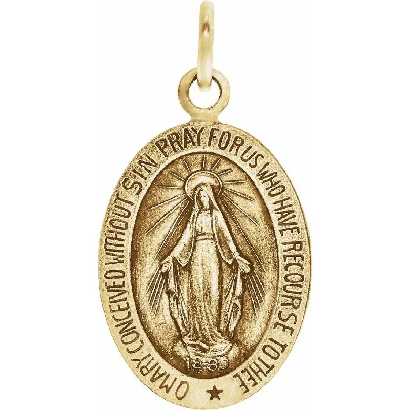 Tide pattern necklaces-Curata 14k Yellow Gold 15x11mm Polished Oval Miraculous Medal Necklace, 16"