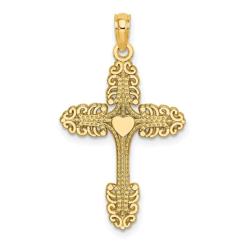 Bead weave necklaces-Curata 14k Yellow Gold Scallop Tipped Textured Cross Pendant Necklace 18mmx 25mm