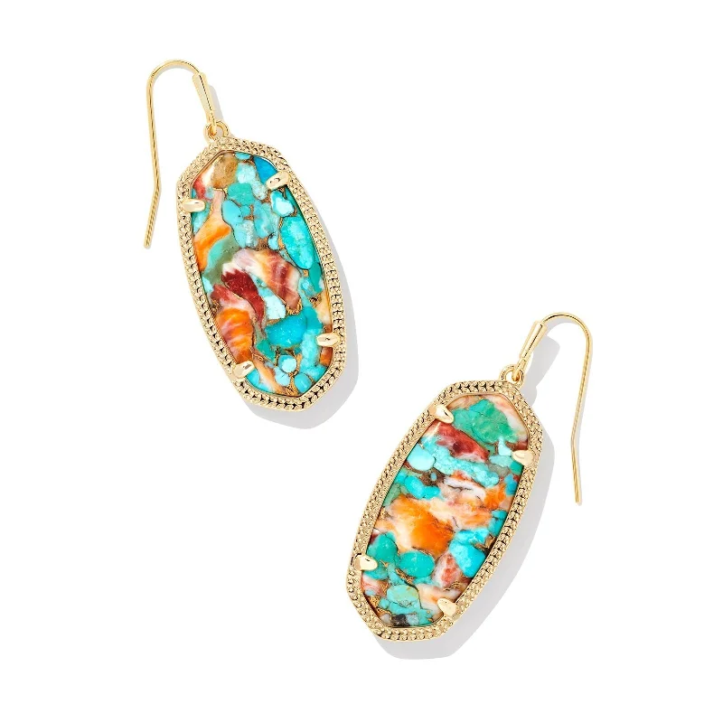 Bright druzy earrings-Kendra Scott | Elle Gold Drop Earrings in Bronze Veined Turquoise Magnesite Red Oyster