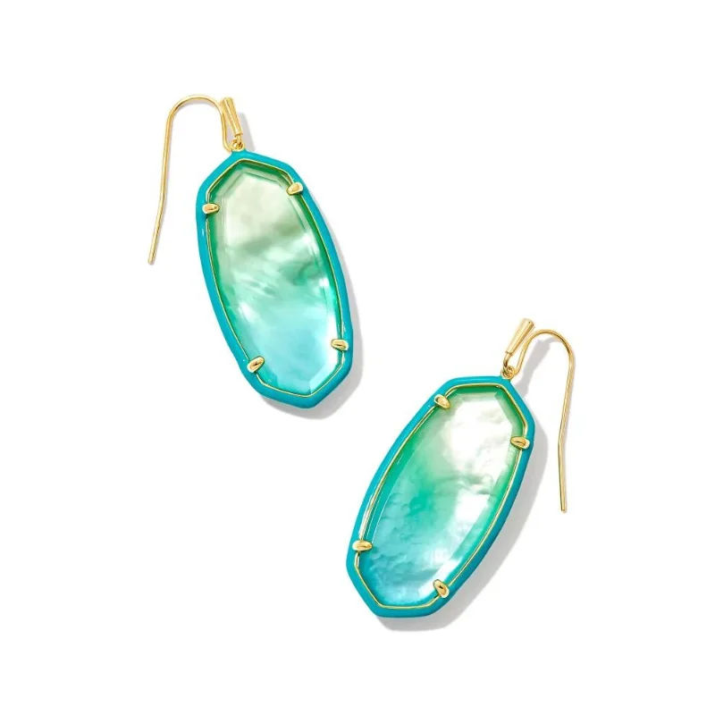 Small dot earrings-Kendra Scott | Elle Gold Enamel Framed Drop Earrings in Sea Green Chrysocolla