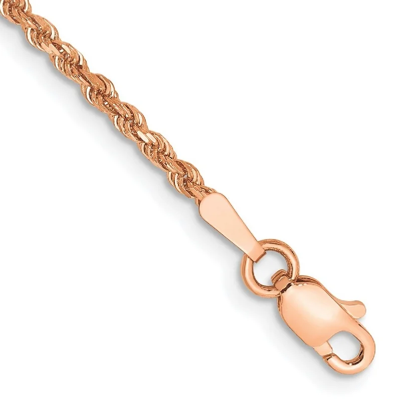 Snap clasp bangles-Curata 14k Rose Gold 1.75mm Sparkle Cut Rope With Lobster Clasp Chain Bracelet