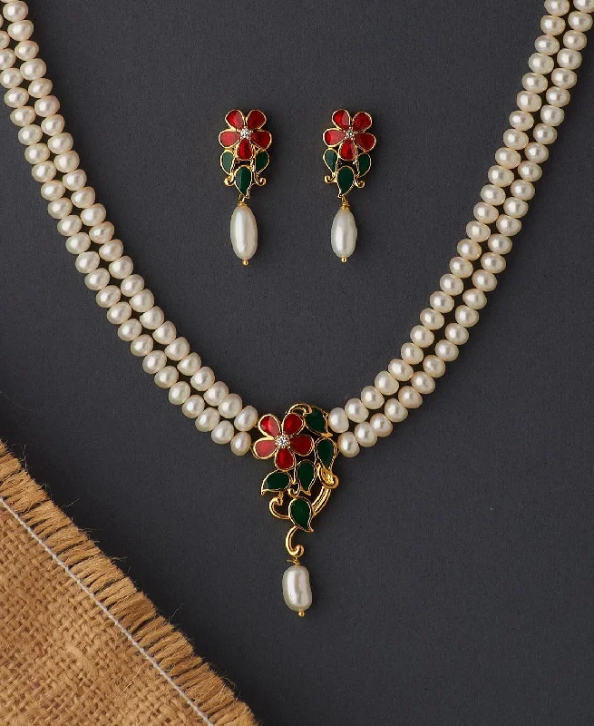 Luxe diamond necklaces-Floral Real Pearl Necklace Set