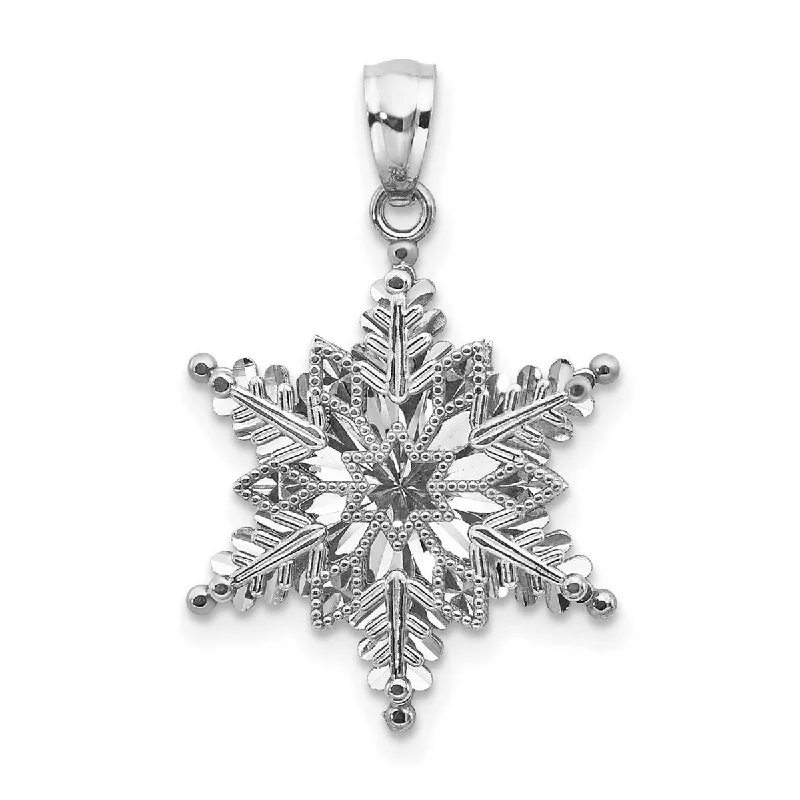 Oval gem necklaces-Curata 14k White Gold 18" 16mm Textured 2 Level Snowflake Necklace