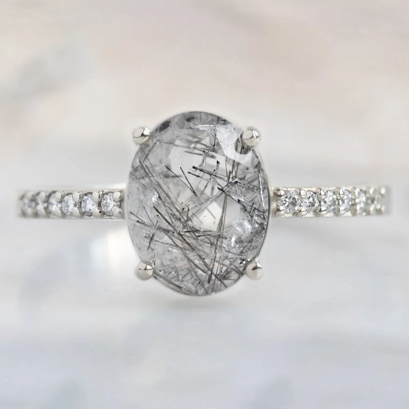 Open shank engagement rings-The Willow Ring | 1.82ct Oval Tourmaline in Quartz in 14K White Gold