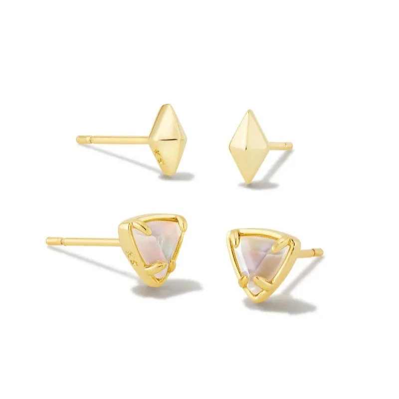 Topaz earrings-Kendra Scott | Greta Gold Stud Earrings Set of 2 in Ivory Mother-of-Pearl