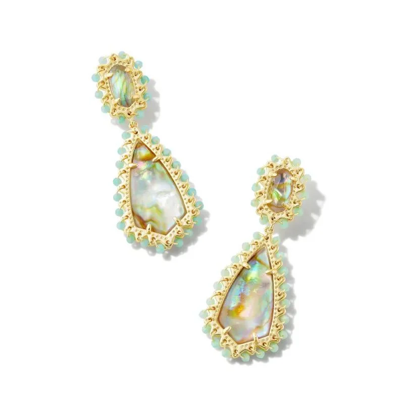 Textured disc earrings-Kendra Scott | Beaded Camry Gold Statement Earrings in Iridescent Mix