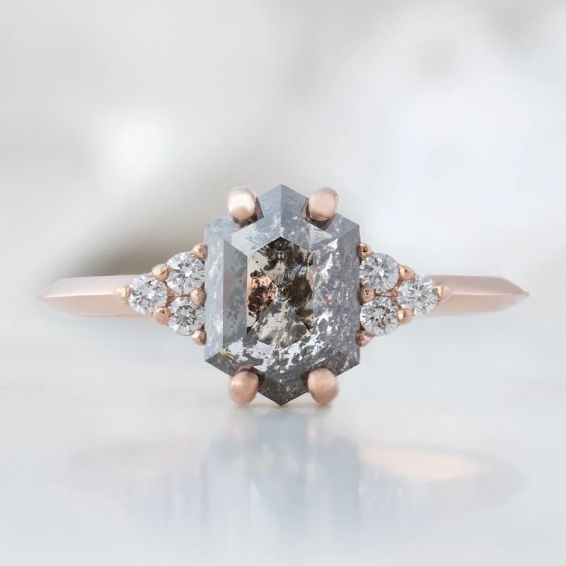 Morganite engagement rings-The Ivy Ring | 1.49ct Hexagon Salt and Pepper Diamond in 14K Rose Gold