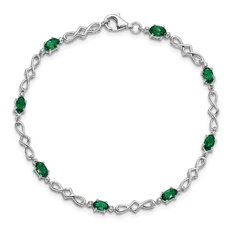 Solid gold bangles-Curata 925 Sterling Silver Polished Open back Fancy Lobster Closure Emerald and Diamond Bracelet