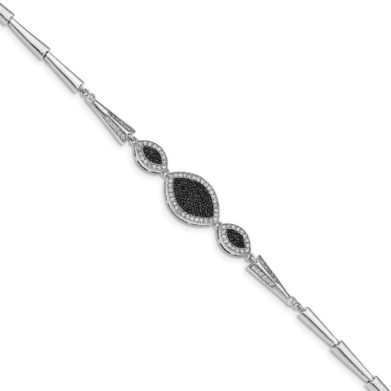 Crystal-twisted bangles-Curata 925 Sterling Silver Rhod Plated Polished Black and White CZ Cubic Zirconia Simulated Diamond Bracelet 7.5 Inch