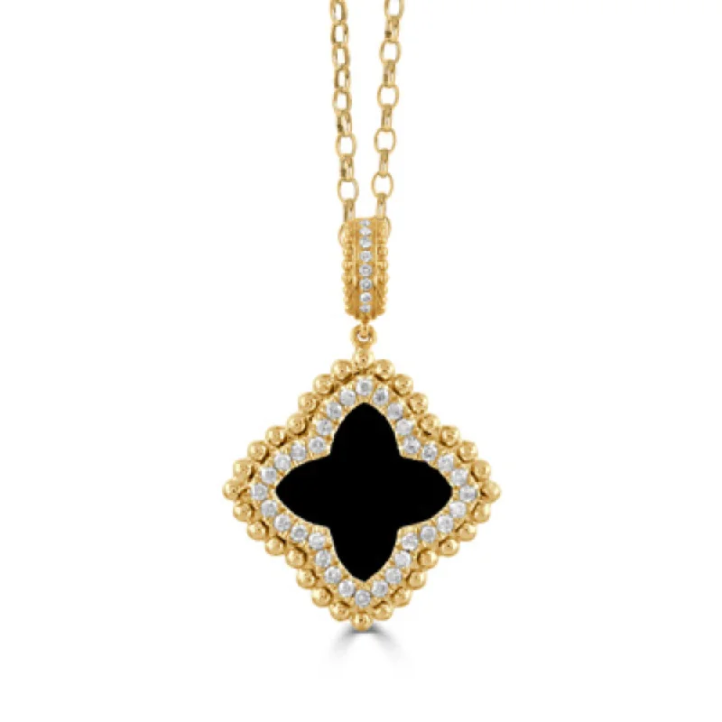 Cultured pearl necklaces-18k Diamond & Onyx Pendant Necklace