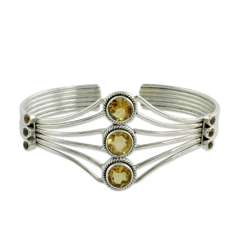 Polished word bangles-Citrine Cuff Bracelet, 'Glamour' (India) - 7'6" x 9'6"