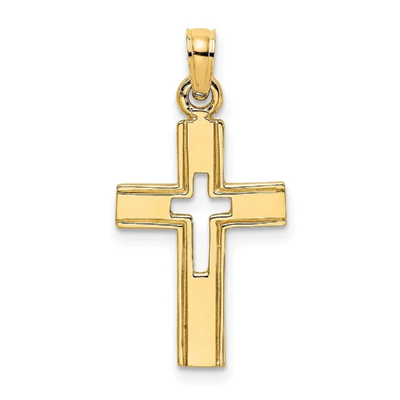 Alloy metal necklaces-Curata 14k Yellow Gold Small Cut-out Framed Cut-out Cross Necklace 12mm x 19mm