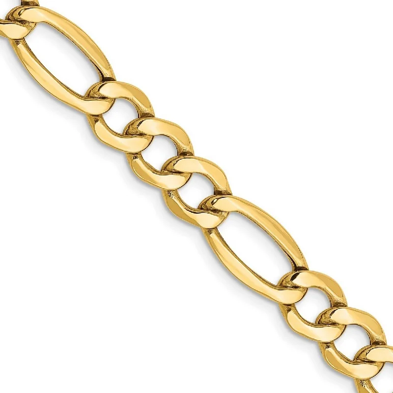 Full crescent bangles-Curata 10k Yellow Gold Polished Lobster Claw Closure 7.3mm Semi-Solid Figaro Chain Bracelet - 8 Inch