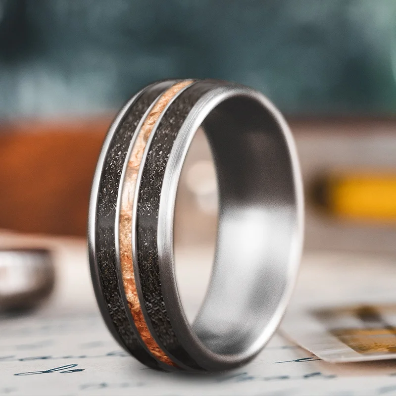 Patina bronze rings-Custom Design - 3-Inlay Narrow Center Ring jRthQhPW6EfKsHIrkpC1fJJS